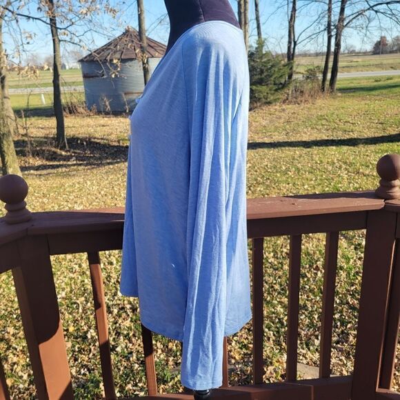 Women's Sky Blue Solid Stretch V-Neck Long Sleeve Tee-Shirts Size XL, New in pac - Picture 11 of 11